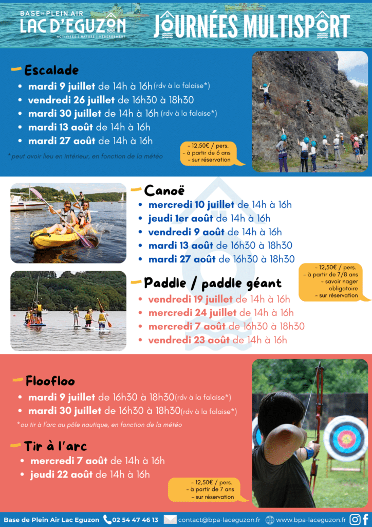 Programme activités multisport BPA lac Eguzon 2024
